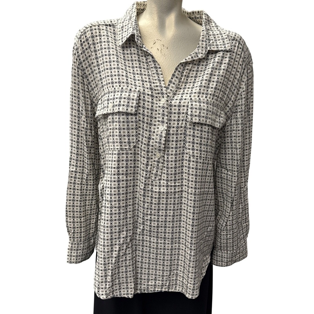 Liz Claiborne Geometric Print Tunic Shirt‎ Womens XL Button Up Long Sleeve Rayon
